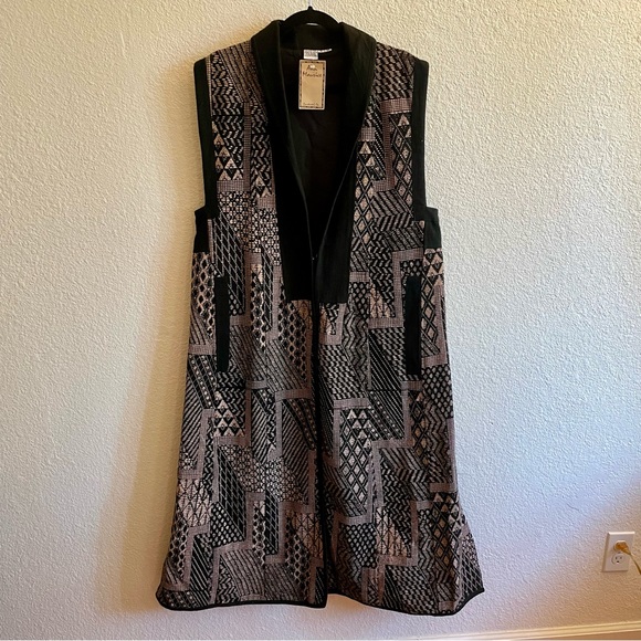 NWT Ann Maurice Geometric Pattern Oversized Long Vest - Picture 1 of 8